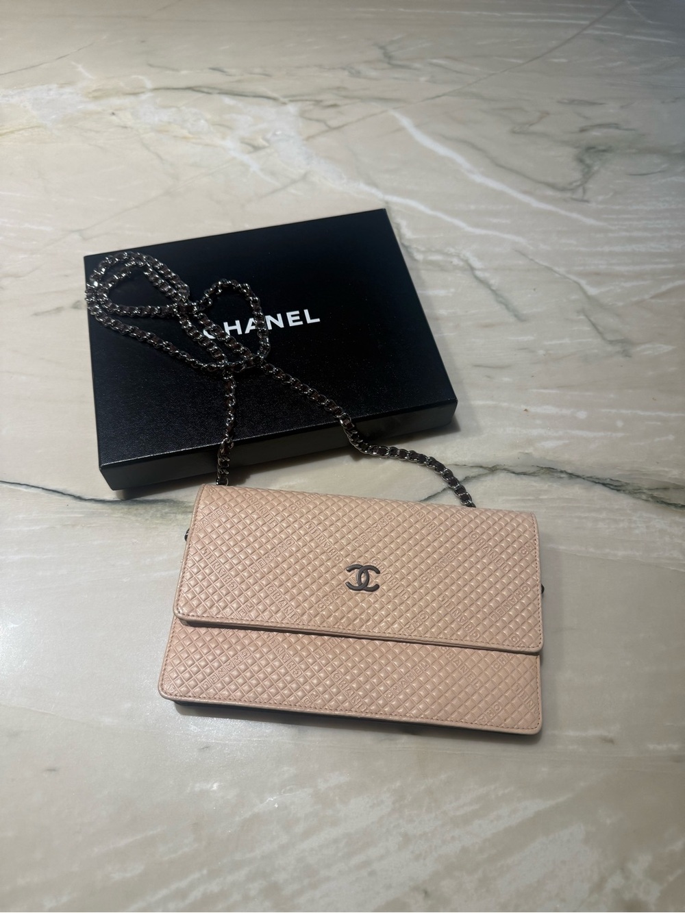 CHANEL Beige Quilted Leather Crossbody Wallet-on-Chain